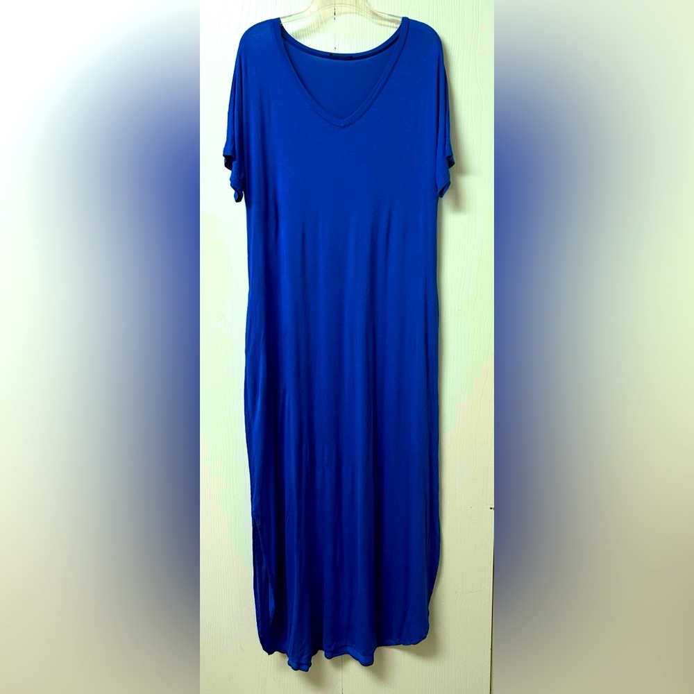 Elegant Blue Maxi Dress with Pockets Size XXL
